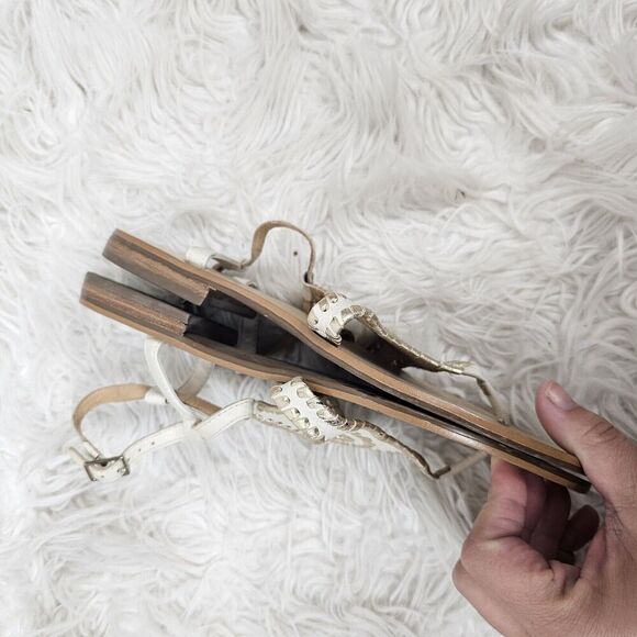 Jack Rogers Maci Leather Flat Ankle Strap Sandals Bone/Gold Women’s Size 8.5 - Picture 5 of 7